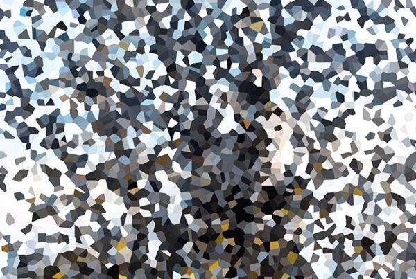 Pixellated grey, black, blue and white art