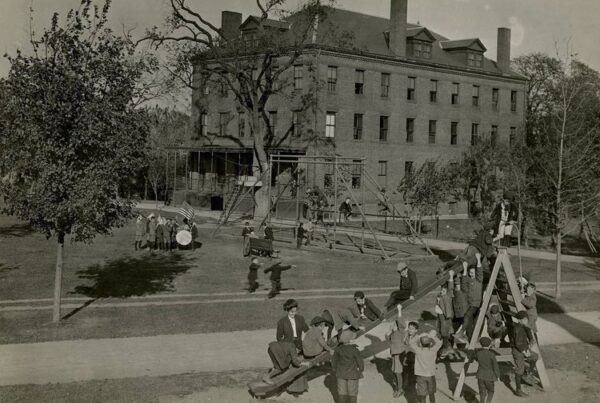 Black and white historical photo f a school for the blind