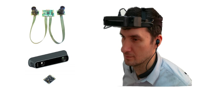 Man with technology device on his head designed for visually impaired