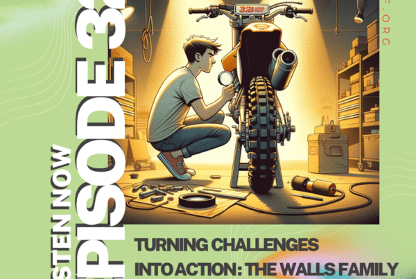 Graphic design of a teenage boy fixing a motorcycle with the title of the podcast on top.